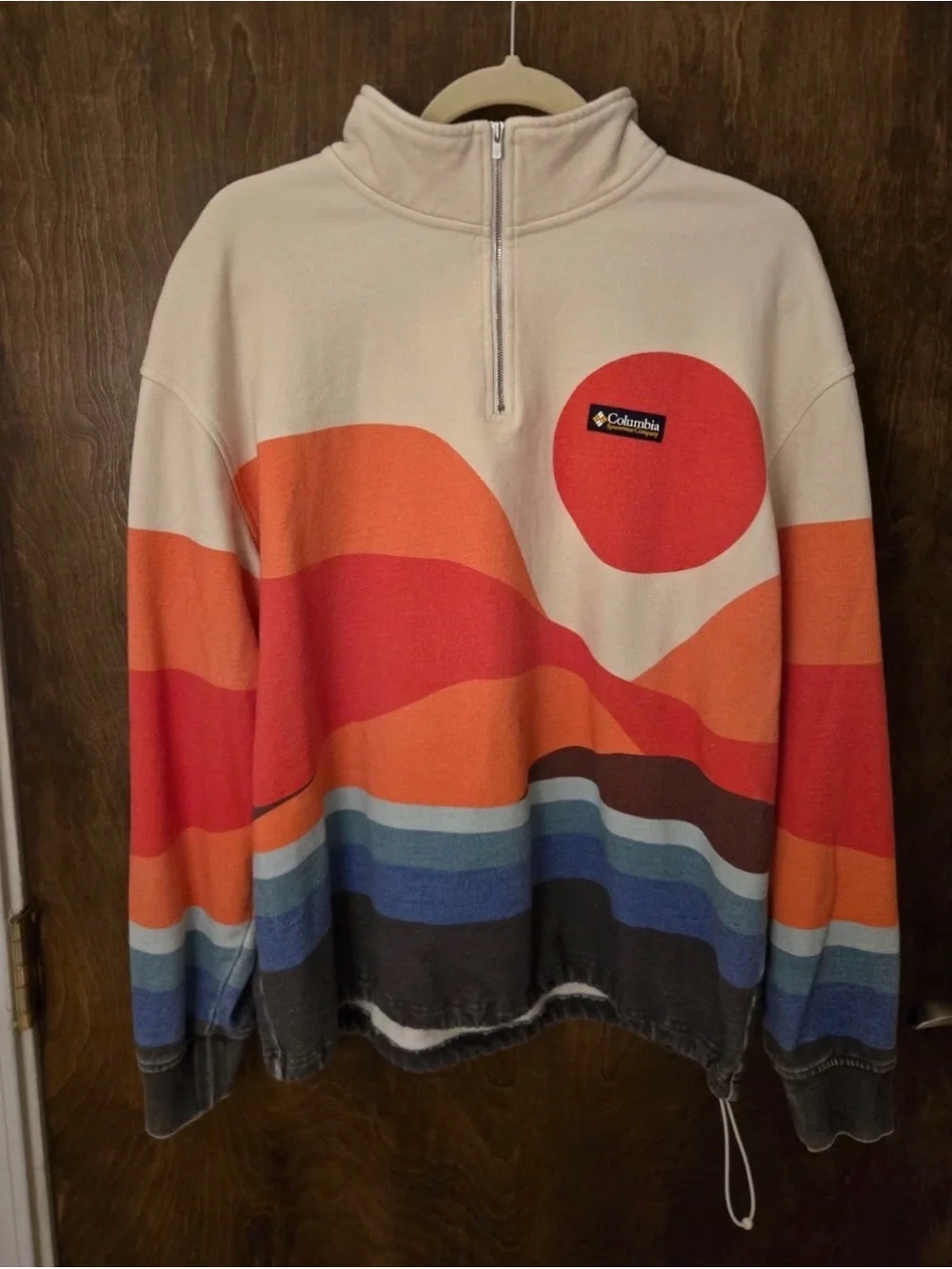 Kith x Columbia Mens Quarter-Zip Graphic Fleece Sweater in Multi-Red